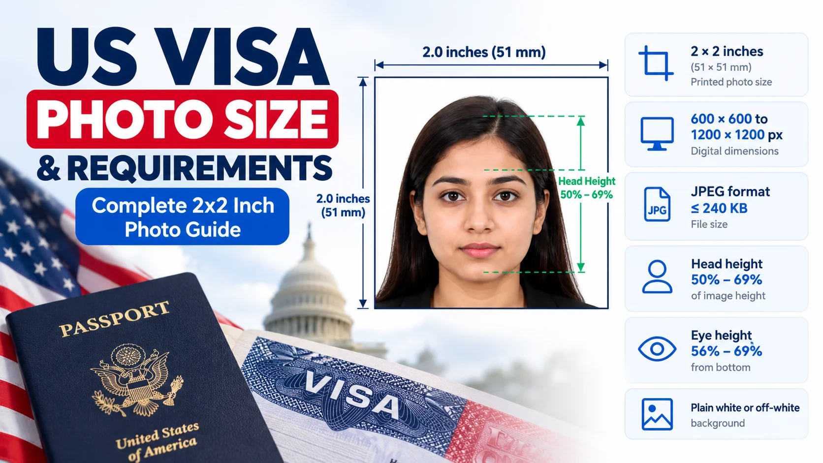 US Visa Photo Size & Requirements: 2x2 Photo Guide