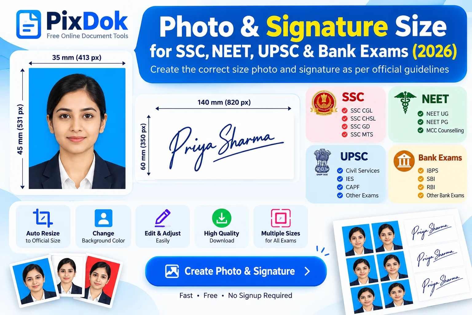 Photo & Signature Size for SSC, NEET, UPSC & Bank Exams 2026